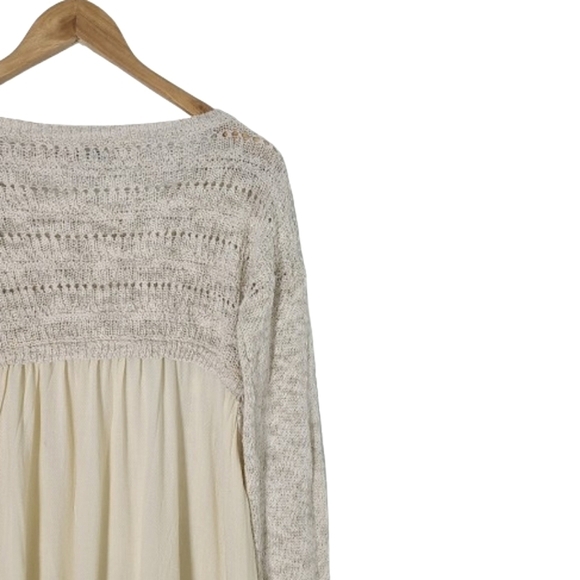 LUCKY BRAND Cream Open Weave Knit Long Sleeve Cotton Sweater Women's Size S - Picture 5 of 13